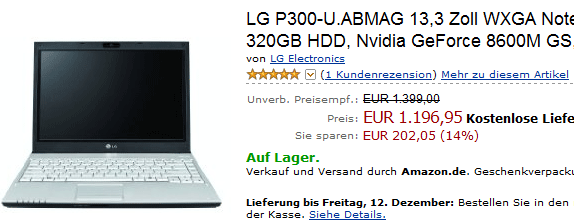 Produktseite des P300-U.ABMAG bei Amazon vom 10.12.2008